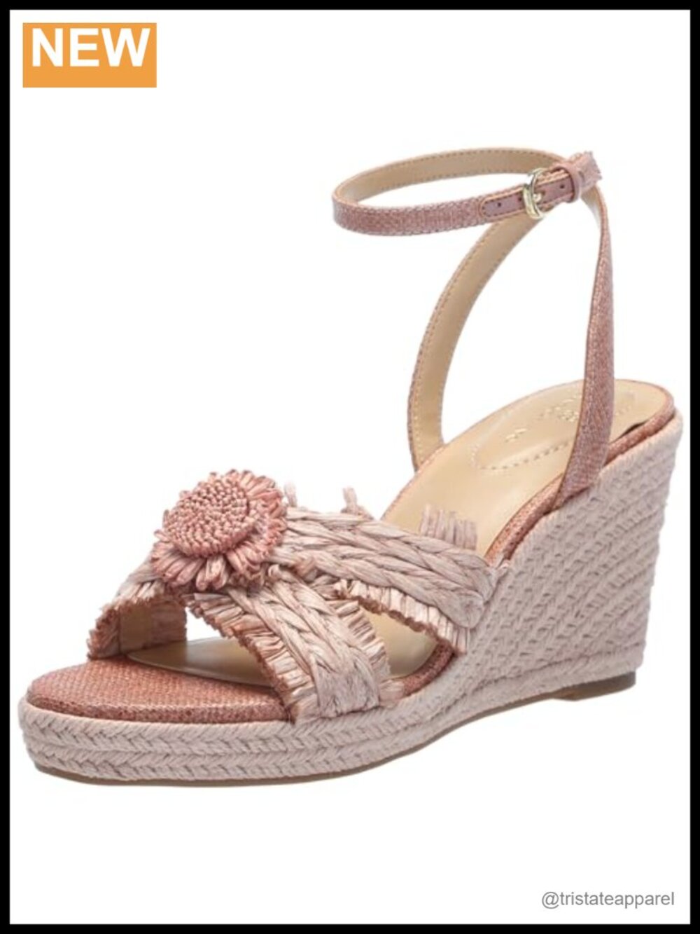 Synthetic Espadrille Wedge Sandal with Floral Raffia Ankle Strap